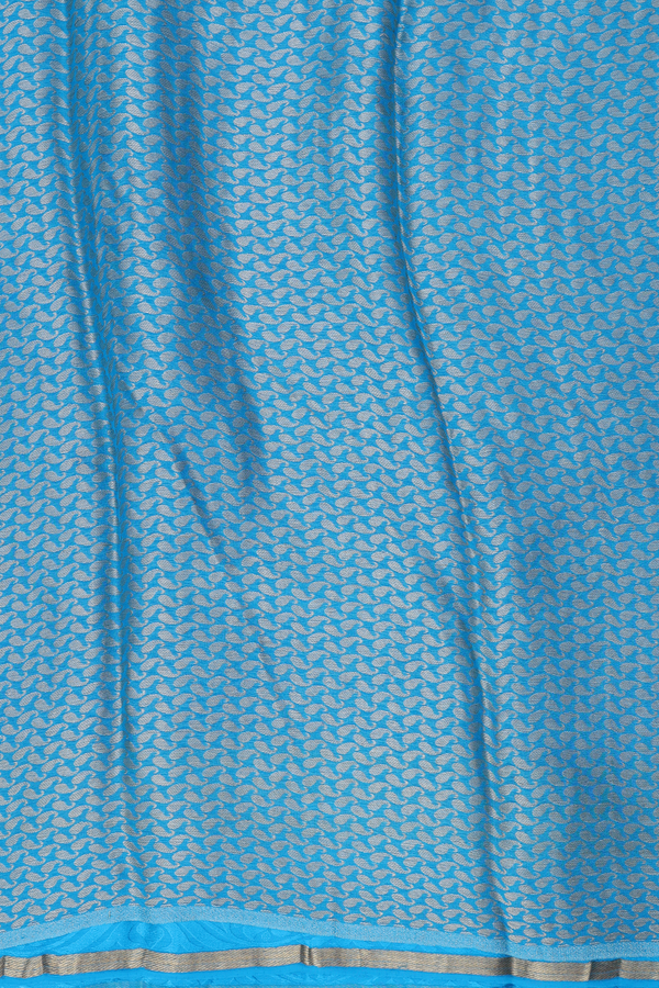 Chiffon Saree In Cerulean Blue With Diamond Buttas