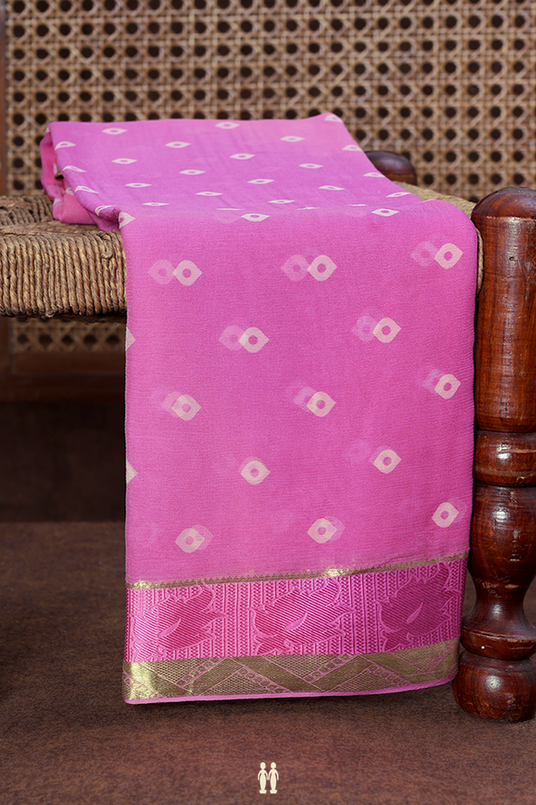 Chiffon Saree In Pink With Diamond Buttas