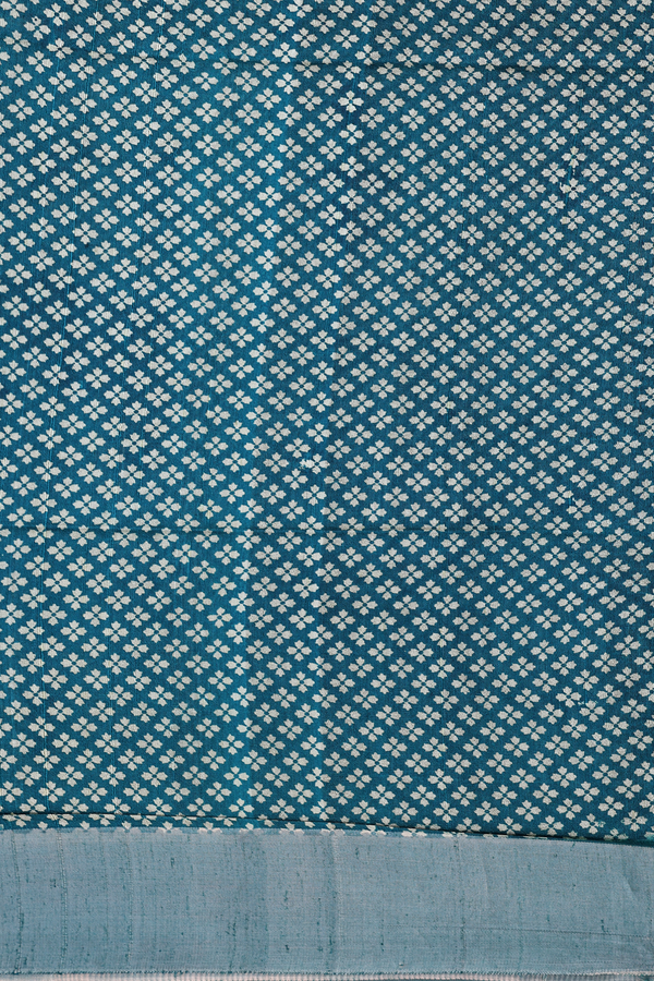 Tussar Silk Saree In Teal Green With Chevron Design