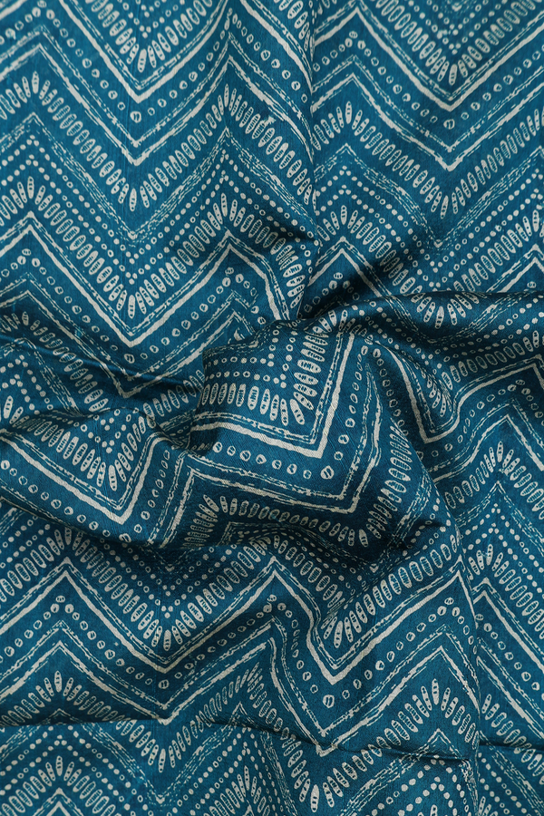 Tussar Silk Saree In Teal Green With Chevron Design