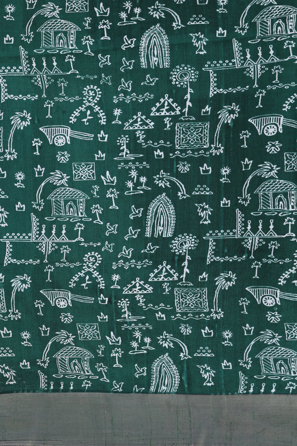 Tussar Silk Saree In Green With Diamond Design