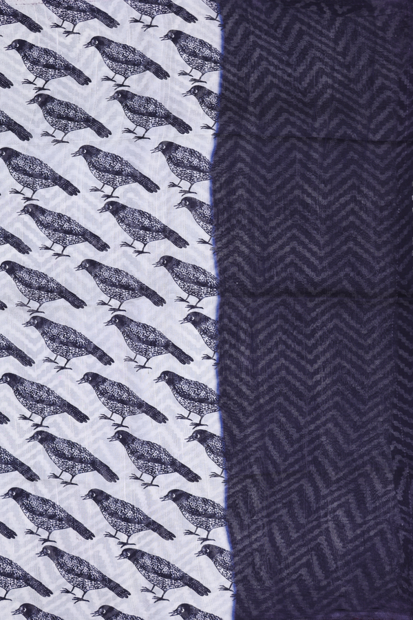 Tussar Silk Saree In White With Birds Printed Design