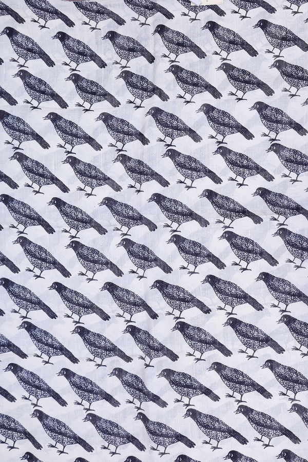 Tussar Silk Saree In White With Birds Printed Design
