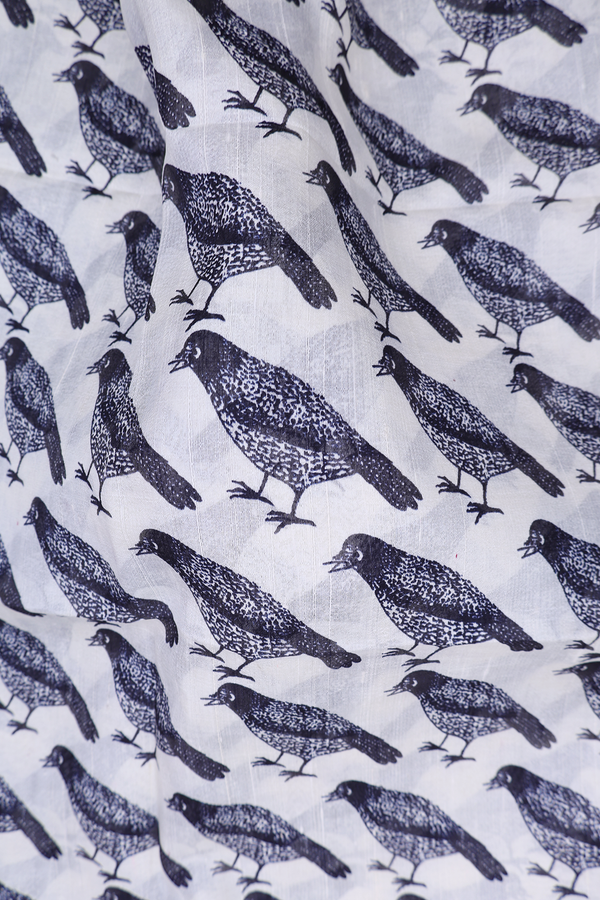 Tussar Silk Saree In White With Birds Printed Design