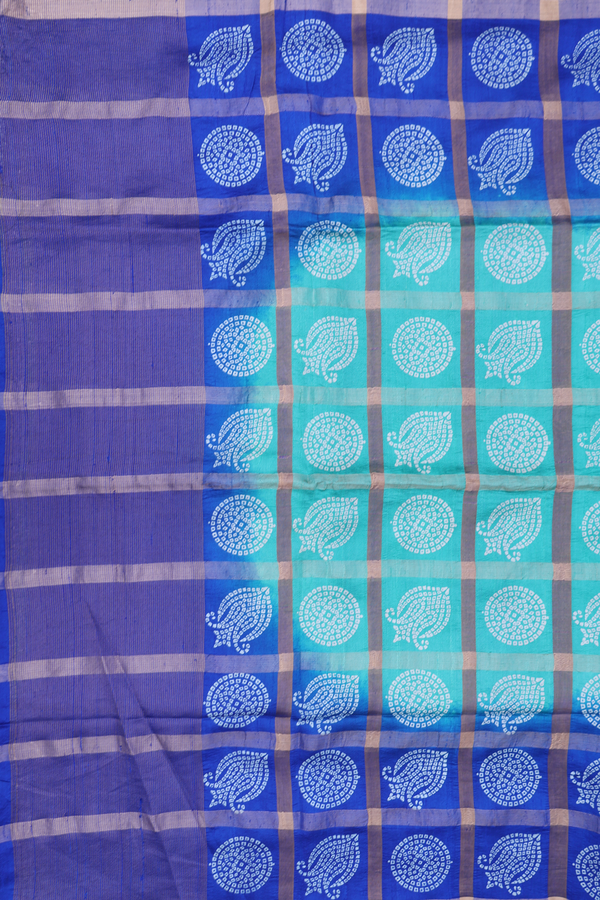Tussar Silk Saree In Green With Checks Design