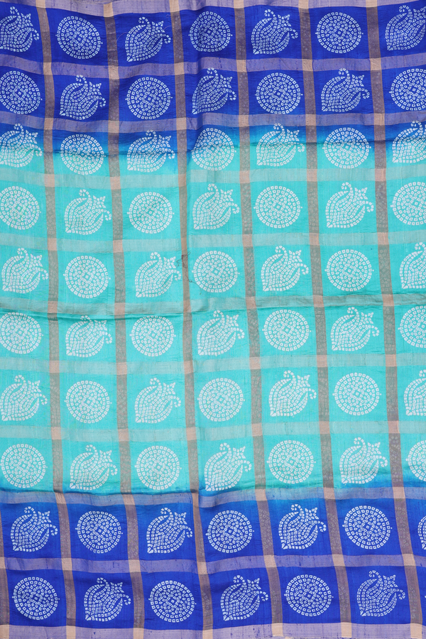 Tussar Silk Saree In Green With Checks Design