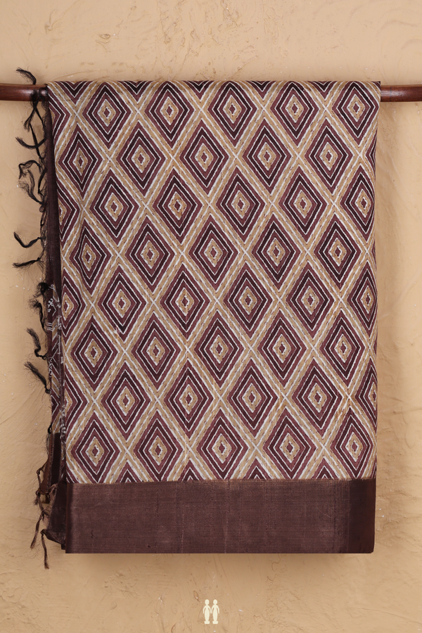 Tussar Silk Saree In Brown With Diamond Design