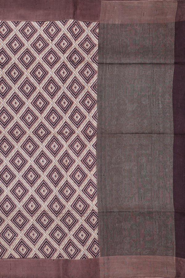 Tussar Silk Saree In Brown With Diamond Design