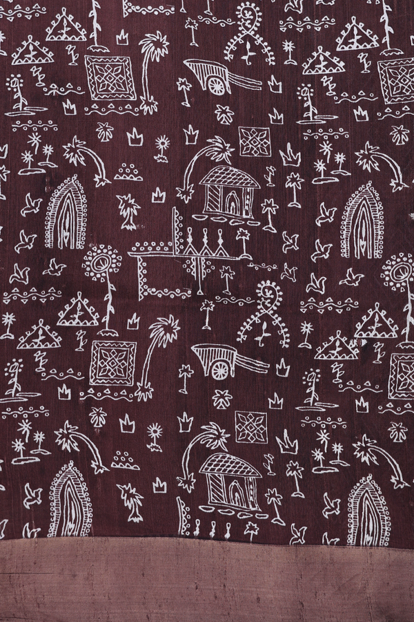 Tussar Silk Saree In Brown With Diamond Design