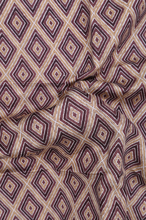 Tussar Silk Saree In Brown With Diamond Design