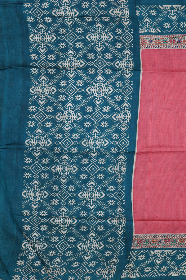 Tussar Silk Saree In Red With Contrast Border