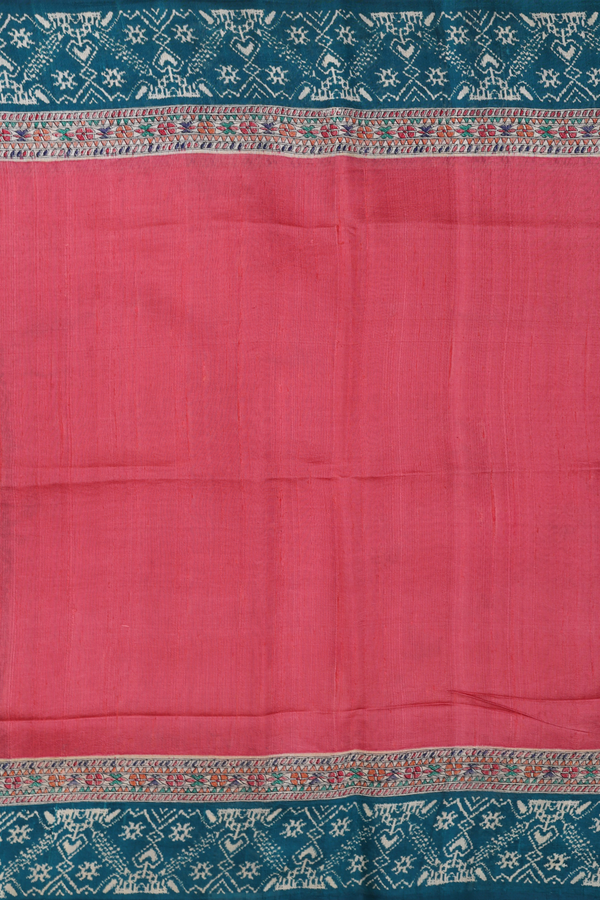 Tussar Silk Saree In Red With Contrast Border