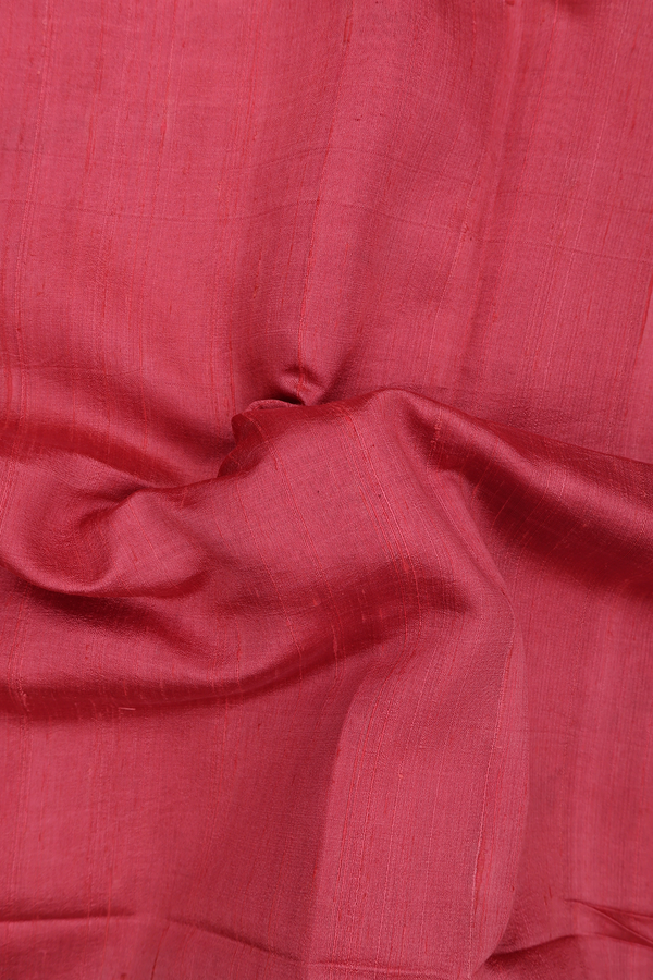 Tussar Silk Saree In Red With Contrast Border