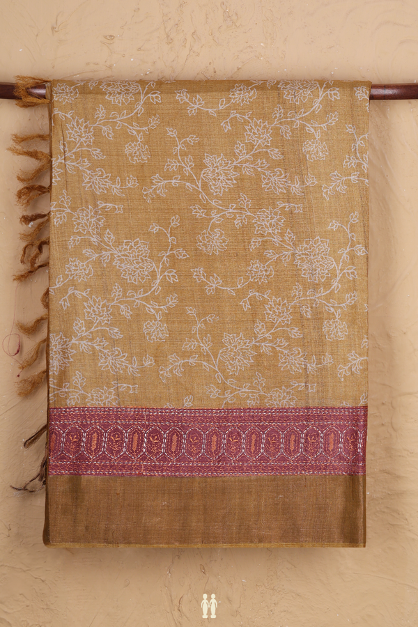 Tussar Silk Saree Golden Yellow With Floral Printed Design