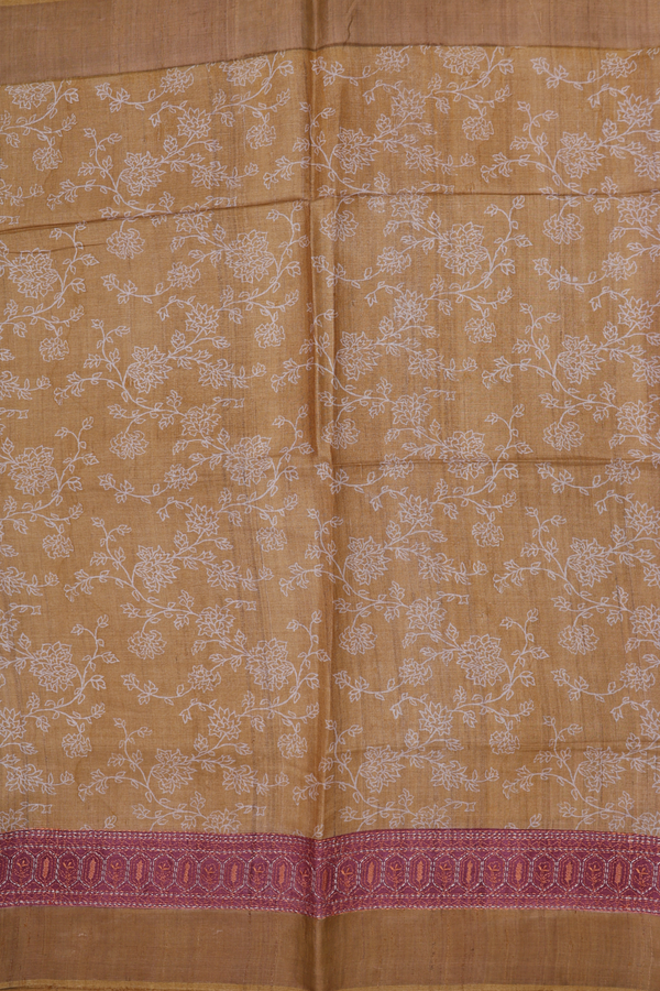 Tussar Silk Saree Golden Yellow With Floral Printed Design