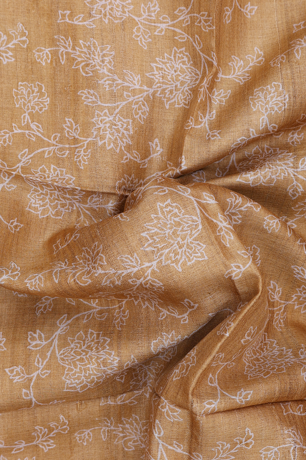 Tussar Silk Saree Golden Yellow With Floral Printed Design