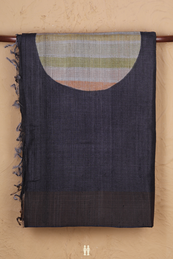 Tussar Silk Saree In Charcoal Grey With Circle Design