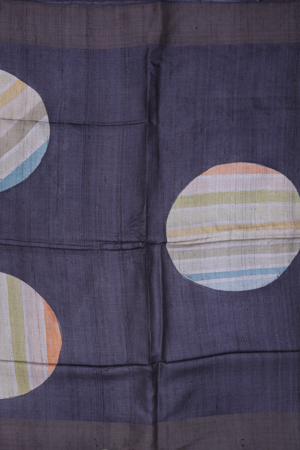 Tussar Silk Saree In Charcoal Grey With Circle Design