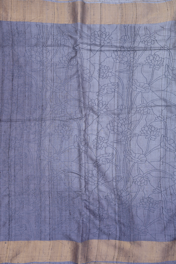 Tussar Silk Saree In Grey With Embroidered Design