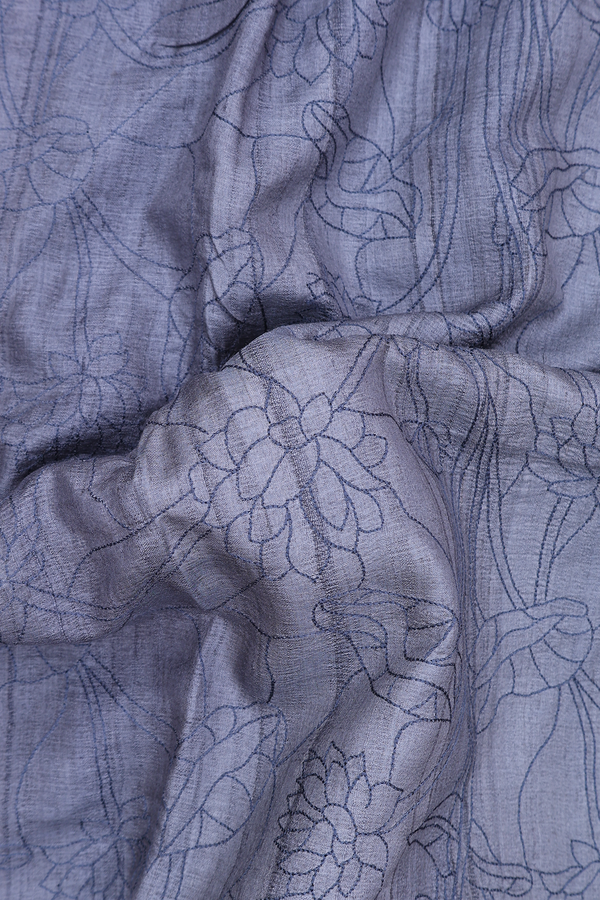 Tussar Silk Saree In Grey With Embroidered Design