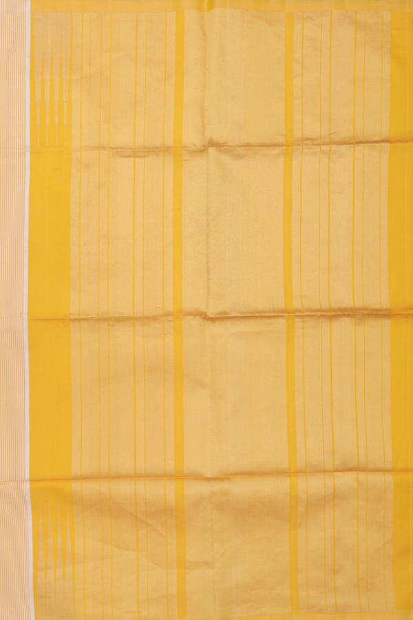 Soft Silk Saree In Cream And Yellow With Stripes Design