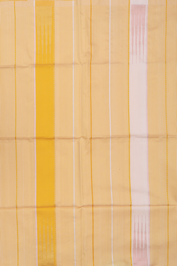 Soft Silk Saree In Cream And Yellow With Stripes Design