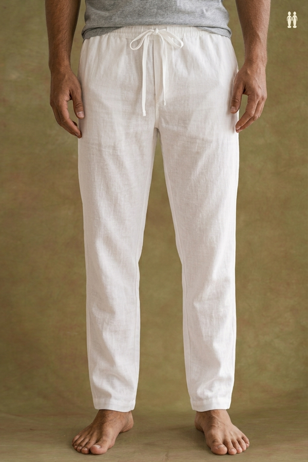 Plain White Cotton Adjustable Men's Pyjama