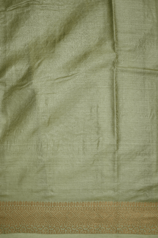 Paisley And Floral Design Light Sage Green Tussar Silk Saree