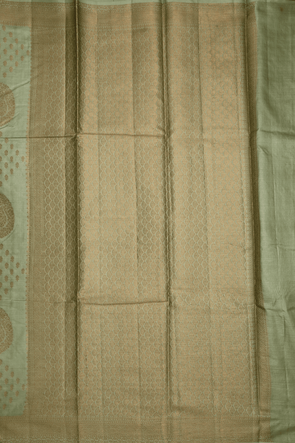 Paisley And Floral Design Light Sage Green Tussar Silk Saree