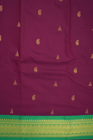 Paisley And Triangle Motif Mulberry Red Apoorva Cotton Saree