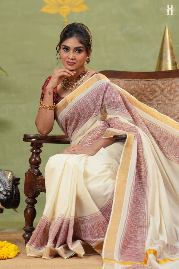 Paisley Border White Onam Collection