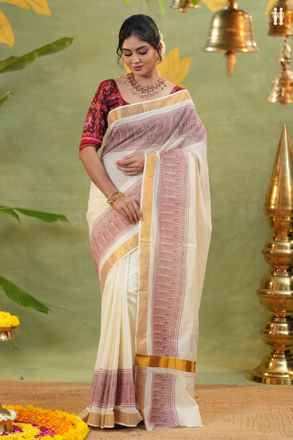 Paisley Border White Onam Collection