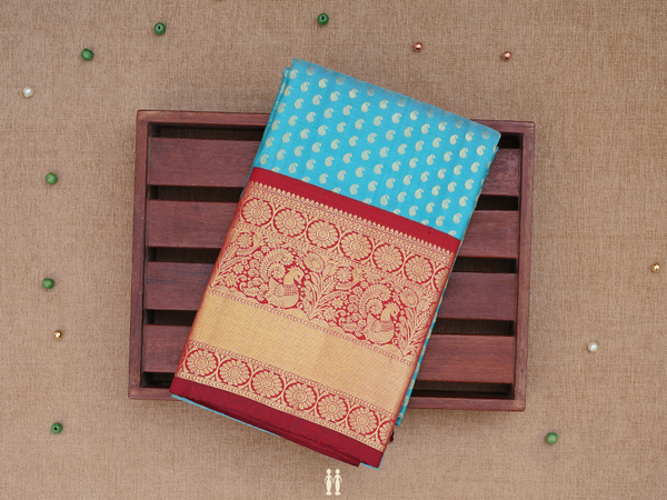 Paisley Buttas Blue Kanchipuram Pavadai Sattai Material