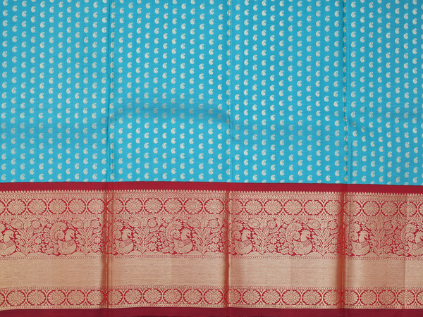 Paisley Buttas Blue Kanchipuram Pavadai Sattai Material
