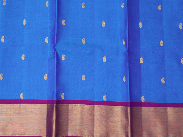 Paisley Buttas Blue Kanchipuram Silk Pavadai Sattai Material