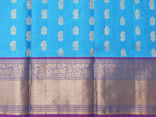 Paisley Buttas Blue Kanchipuram Silk Pavadai Sattai Material