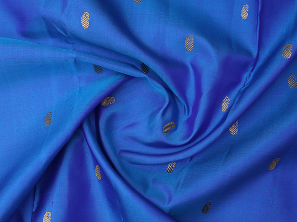 Paisley Buttas Blue Kanchipuram Silk Pavadai Sattai Material
