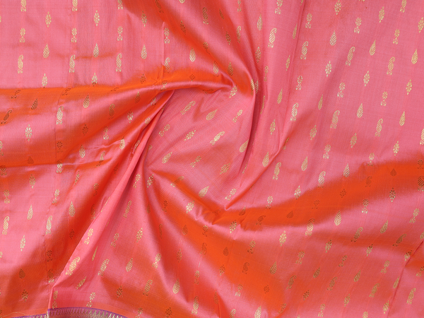 Paisley Buttas Coral Pink Kanchipuram Pavadai Sattai Material