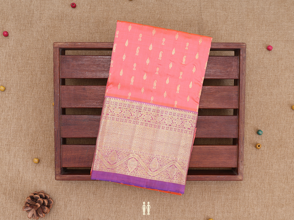Paisley Buttas Coral Pink Kanchipuram Pavadai Sattai Material