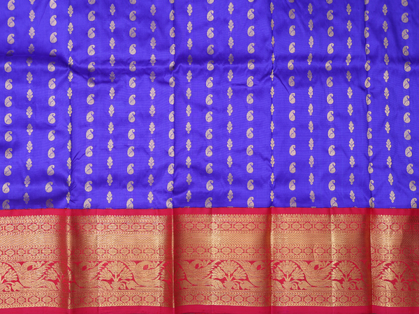 Paisley Buttas Dark Blue Kanchipuram Pavadai Sattai Material