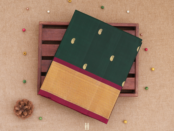 Paisley Buttas Dark Green Kanchipuram Pavadai Sattai Material