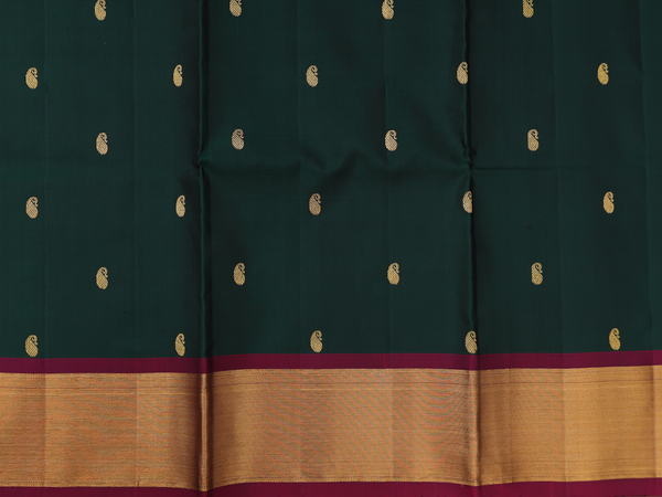 Paisley Buttas Dark Green Kanchipuram Pavadai Sattai Material