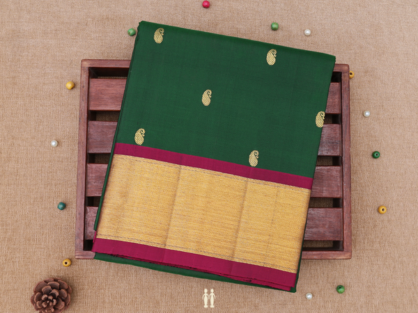 Paisley Buttas Green Kanchipuram Silk Pavadai Sattai Material