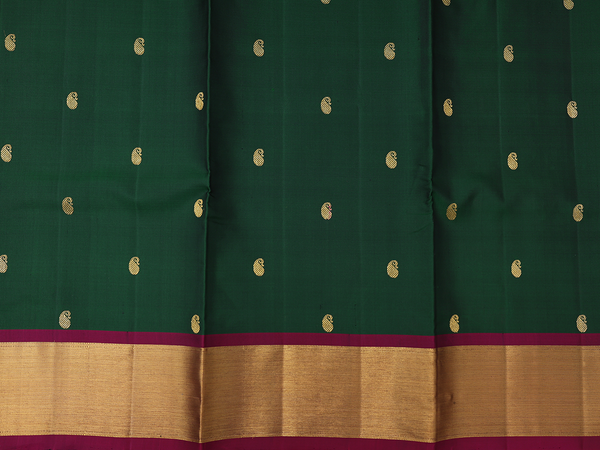 Paisley Buttas Green Kanchipuram Silk Pavadai Sattai Material