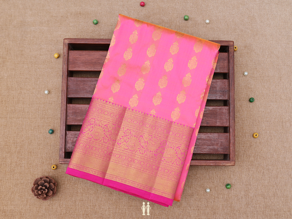 Paisley Buttas Pink Kanchipuram Silk Pavadai Sattai Material
