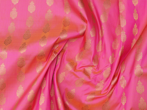 Paisley Buttas Pink Kanchipuram Silk Pavadai Sattai Material