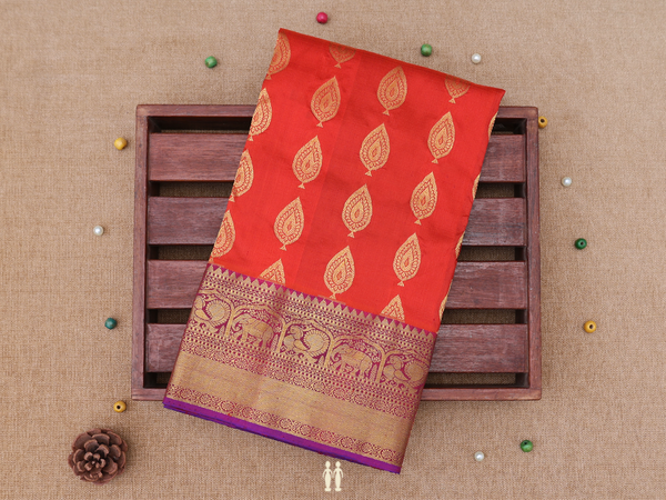 Paisley Buttas Red Kanchipuram Silk Pavadai Sattai Material