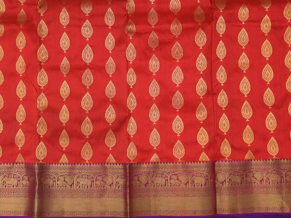 Paisley Buttas Red Kanchipuram Silk Pavadai Sattai Material