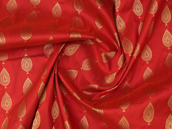 Paisley Buttas Red Kanchipuram Silk Pavadai Sattai Material