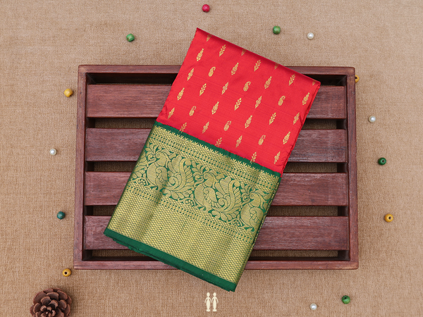 Paisley Buttis Crimson Red Kanchipuram Pavadai Sattai Material